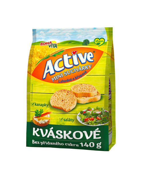 ACTIVE Kváskové sucháriky bez cukru 140g cena za 1 kartón (10 kusov)